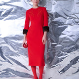 Платье с меховыми манжетами Жар-птица