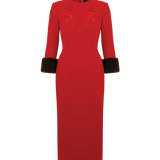 Платье с меховыми манжетами Жар-птица