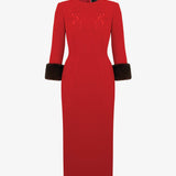 Платье с меховыми манжетами Жар-птица